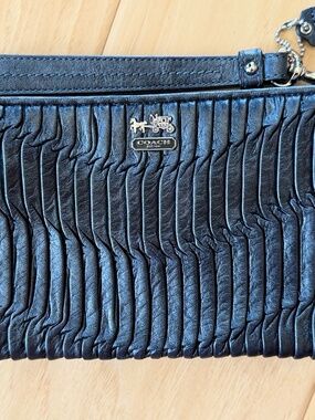 Dark Grey Leather Coach Clutch